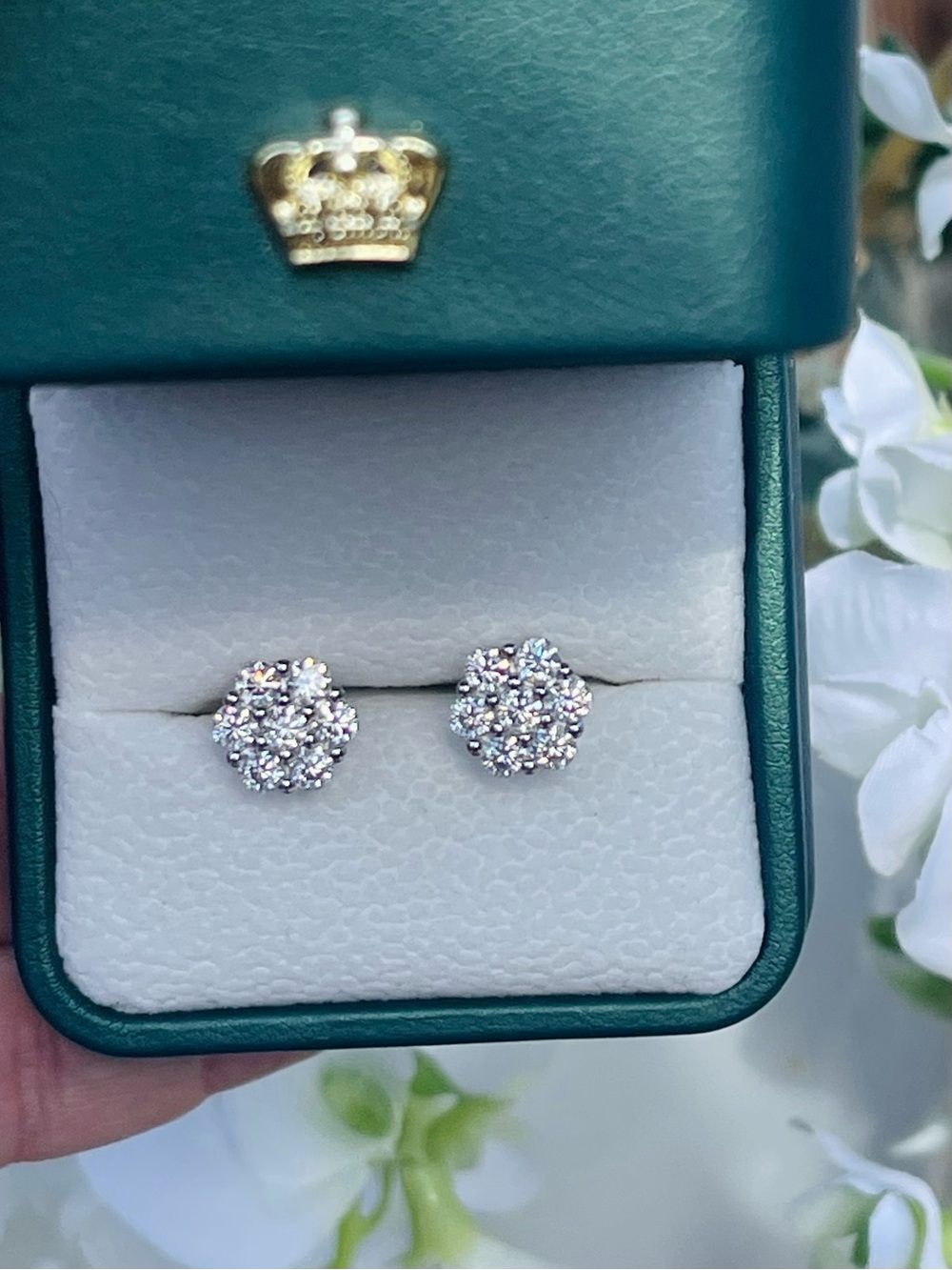 1.4ctw Moissanite Cluster Flower Stud Sterling Silver Earrings